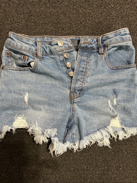 Indigo Rising Pants - High-Rise Light Blue Distressed Denim Cutoff Shorts
